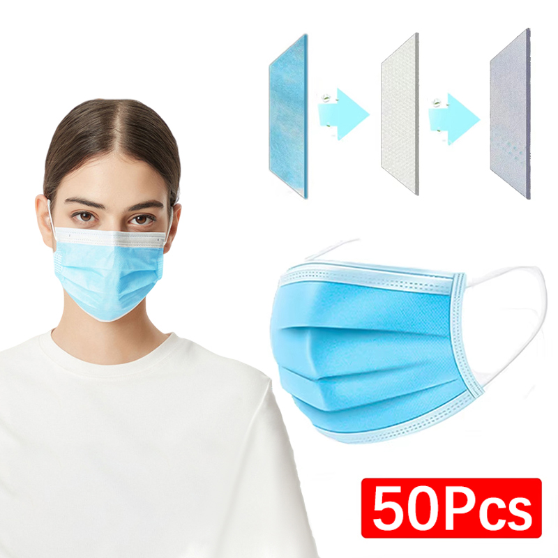50 Buah Masker Wajah 3 Lapis M - Disposable Mask Blue ulasan dan harga